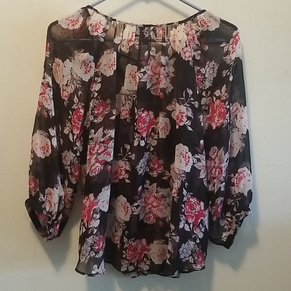 By and By Black and Pink Floral Blouse - Picture 3 of 5